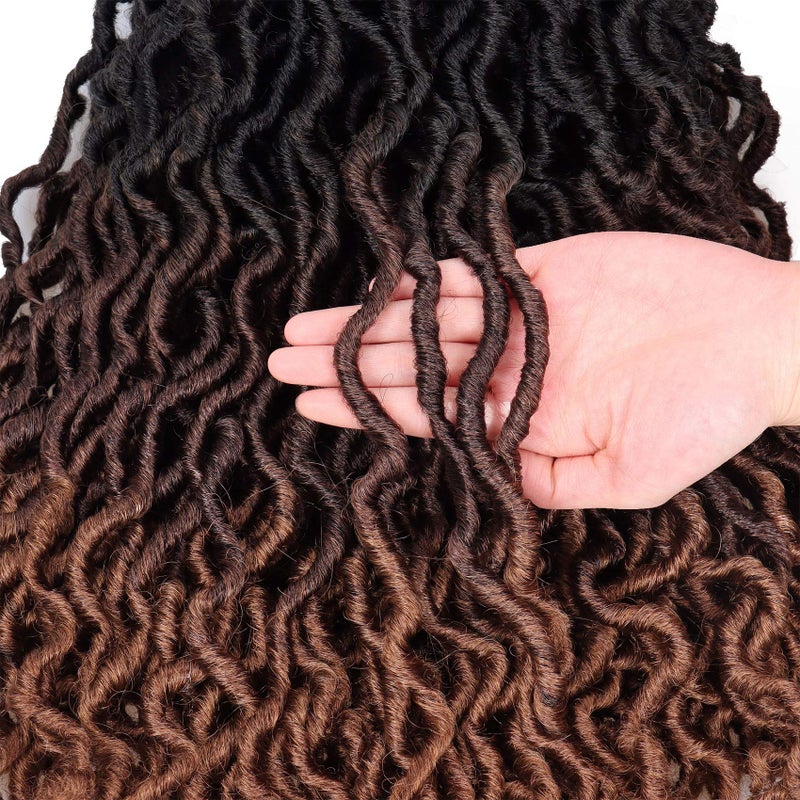 Liyate 14 Inch Goddess Faux locs Crochet Hair 6 Packs/Lot Soft Gypsy Locs Wavy Crochet Braids Dreadlocks 3 Tone Curly Wavy Twist Braiding Hair Extensions African Roots Braidï¼ˆ#1B/4/30) - Image 4